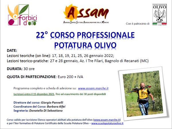 17/01/2022: 22° Corso professionale di potatura dell'olivo 2022