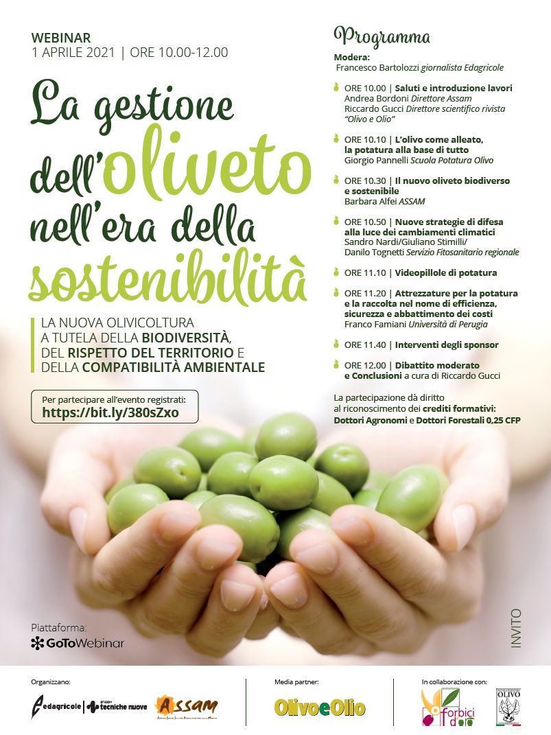 01/04/2021: Webinar "La gestione dell'oliveto nell'era della sostenibilità"