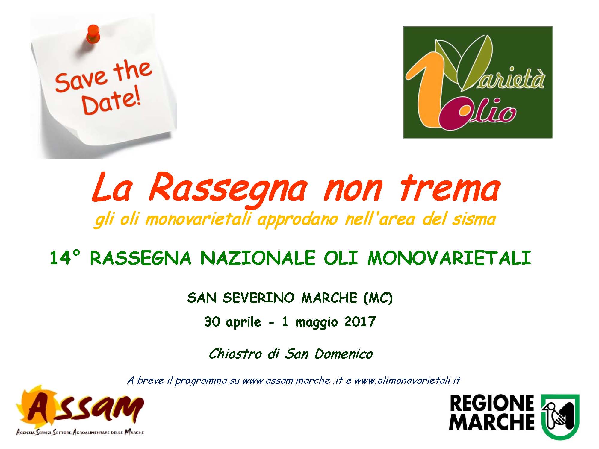 Eventi Olivicoltura SAVE THE DATE Rassegna Oli Monovarietali 2017
