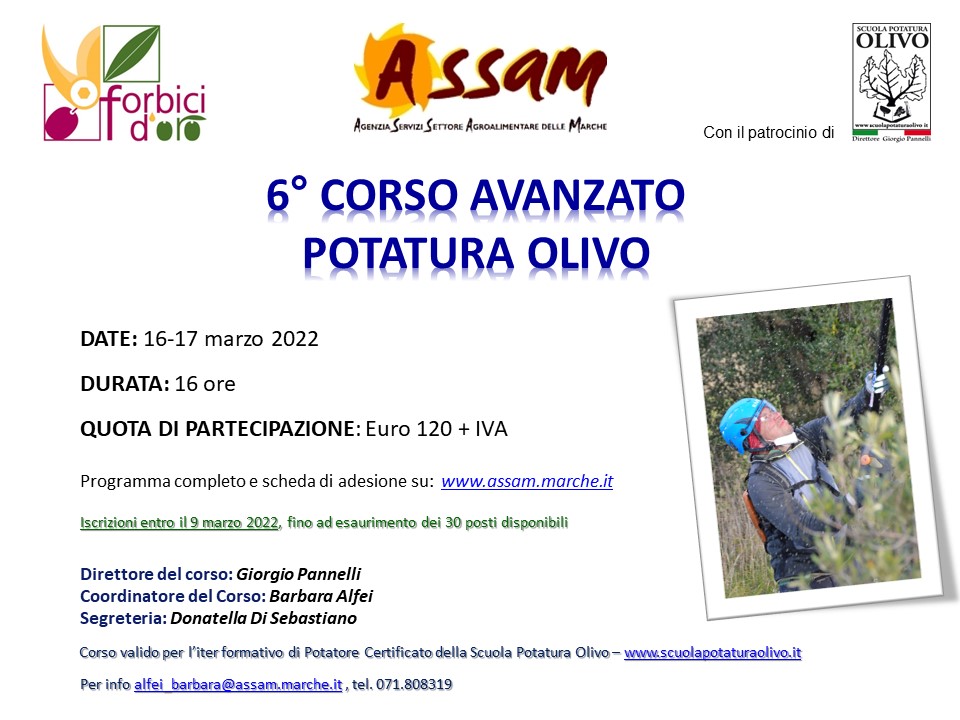 16/03/2022: 6° Corso avanzato potatura olivo 2022